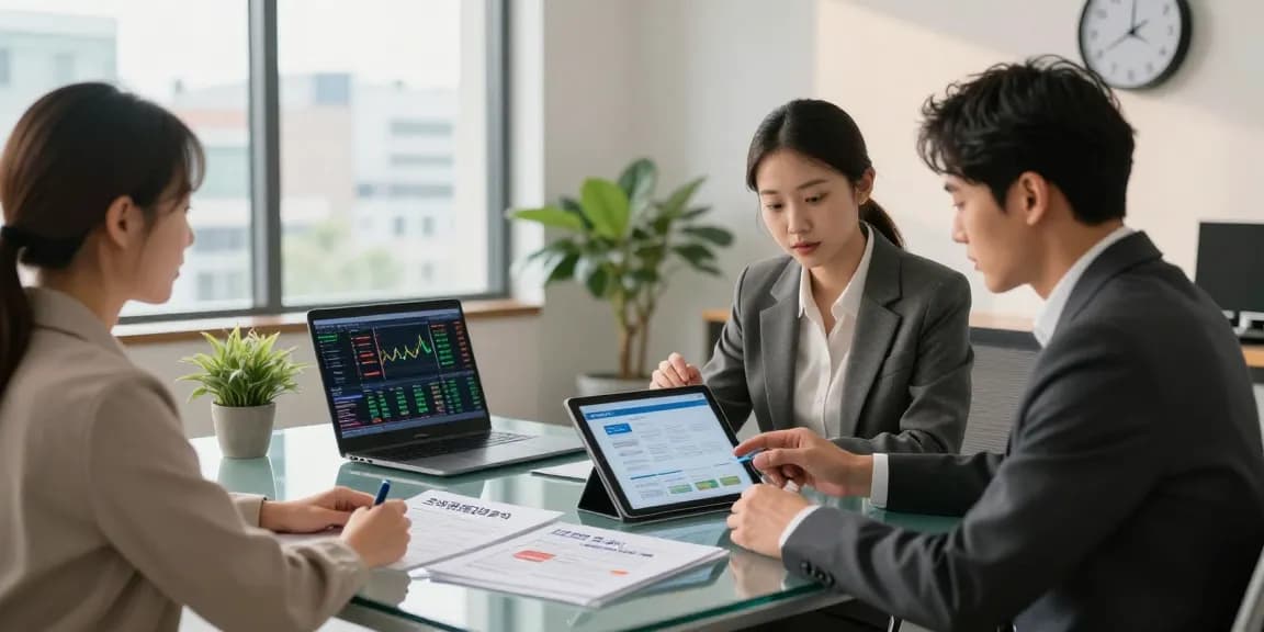 Client consulting about 소액결제현금화 strategies in a modern financial office.