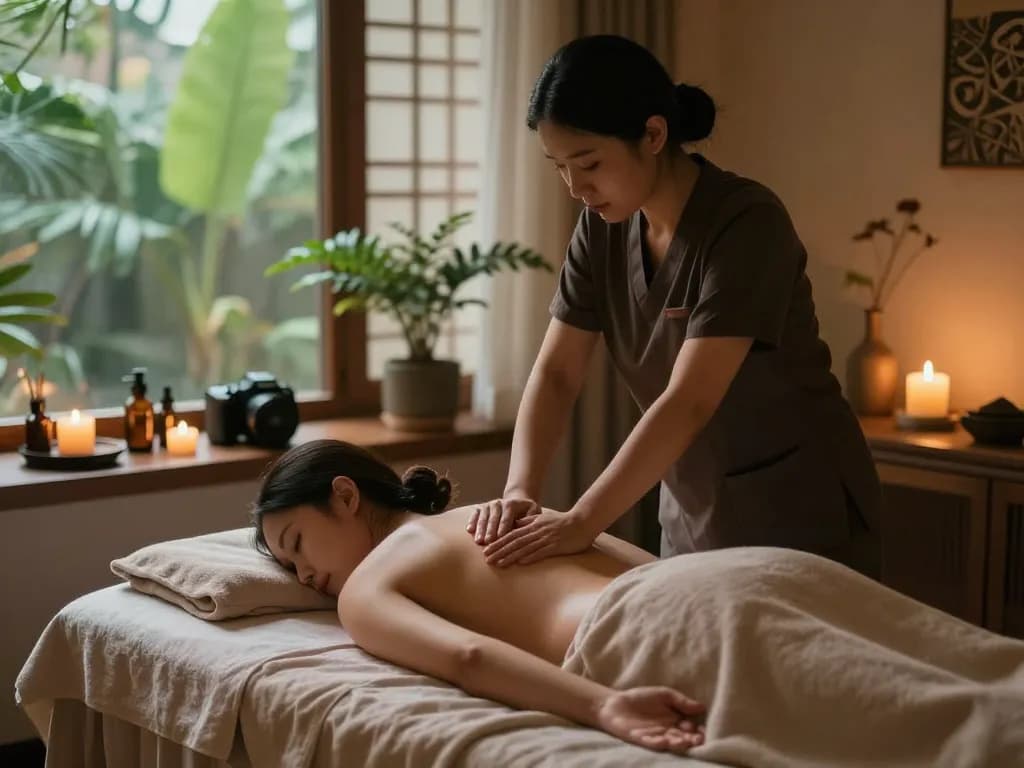 Massage therapy session in a serene spa setting emphasizing relaxation and wellness.