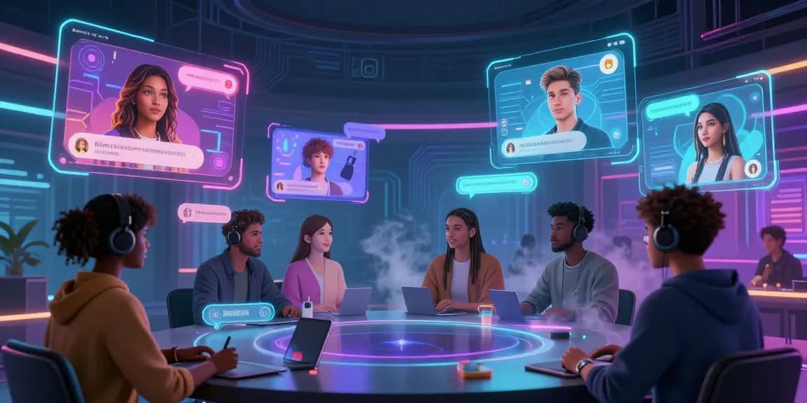 Engaging NSFW AI chat environment showcasing diverse avatars in a vibrant digital landscape.