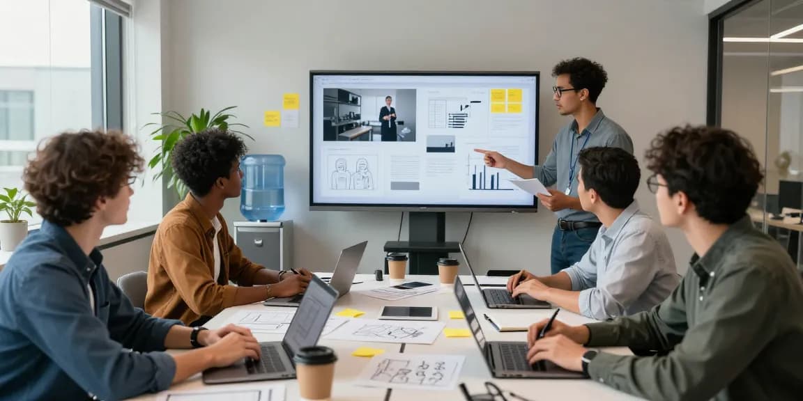 Download WPS Office - team collaborating with laptops in a modern workspace, showcasing productivity and innovation.