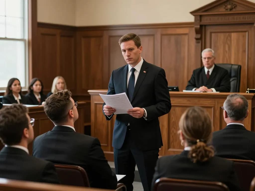 Tampa criminal defense lawyer passionately defending a client in a courtroom.
