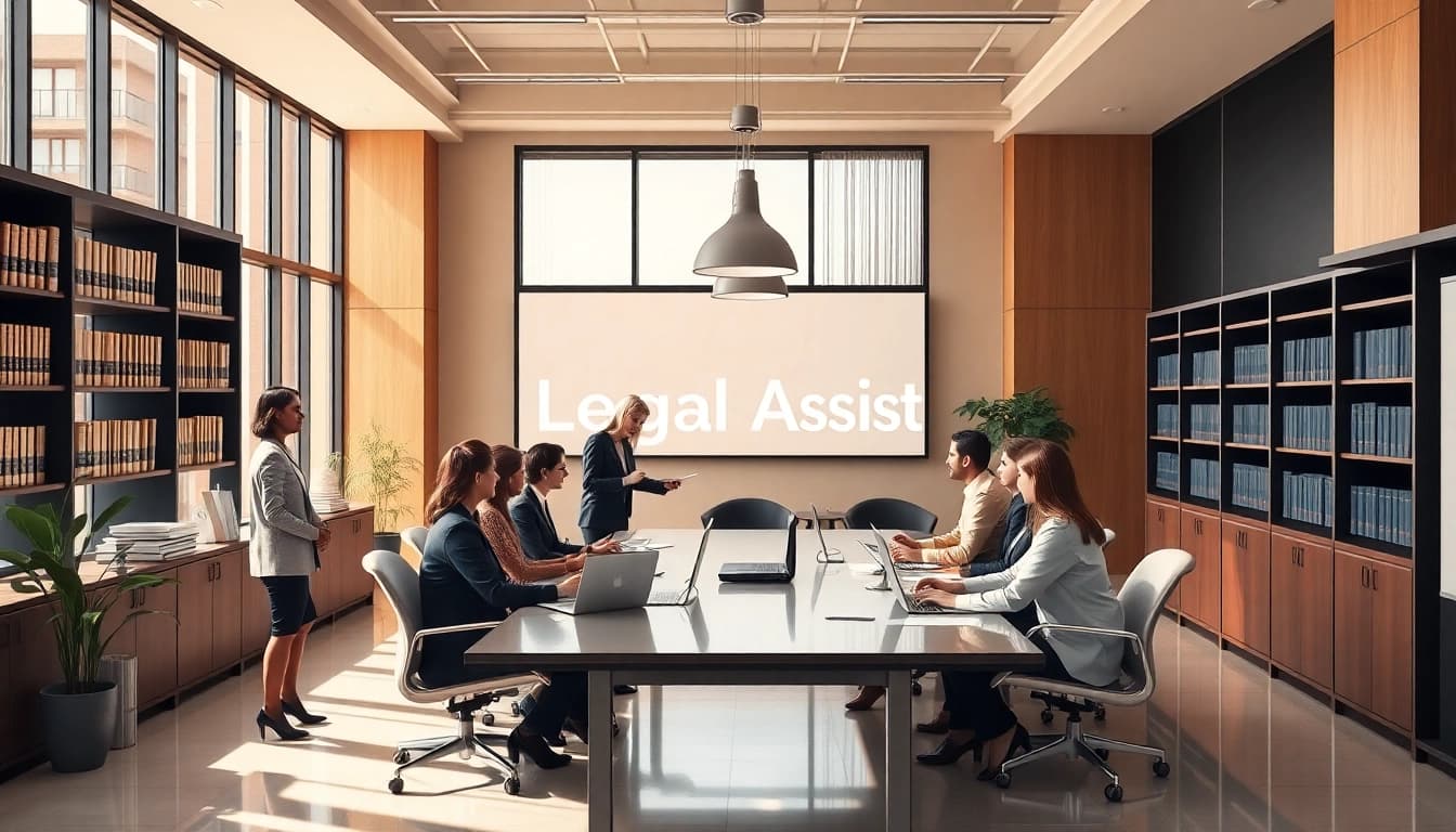 Legal Assist team collaborating in a modern law office, showcasing professionalism and trust.
