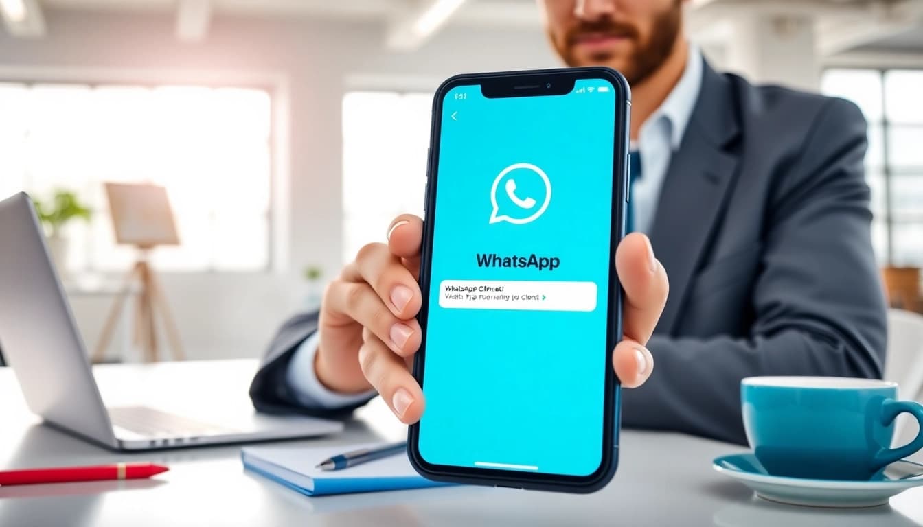 Engage with customers efficiently using WhatsApp Business CRM in a professional office setting.