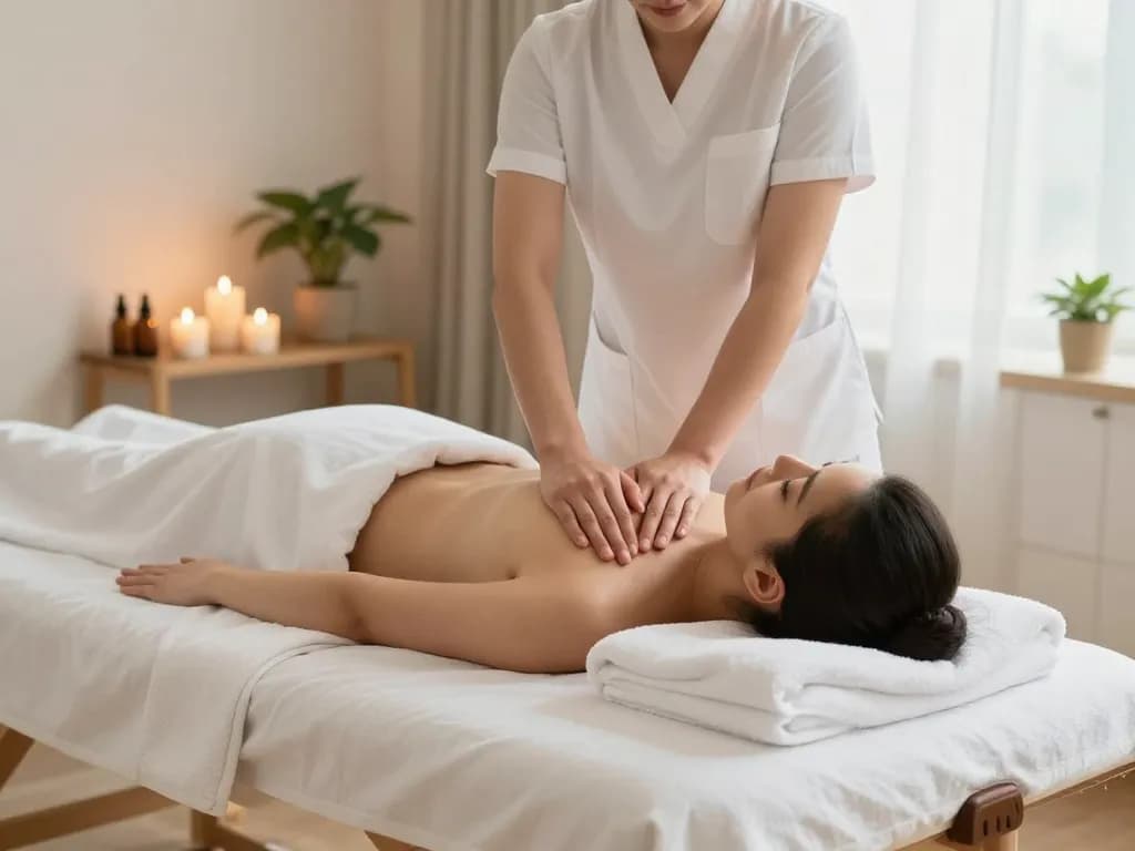 치평동마사지 session in a serene spa atmosphere with calming elements and professional therapist.