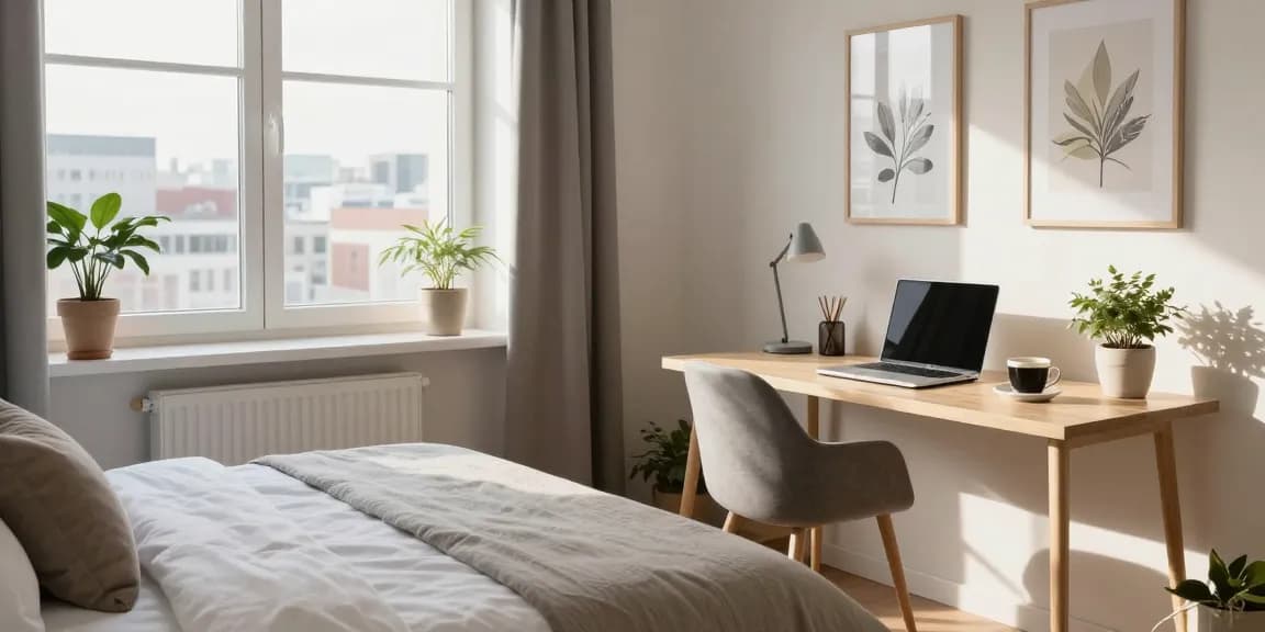 Gemütliches Monteurzimmer in Hannover mit modernem Arbeitsplatz und angenehmer Atmosphäre.