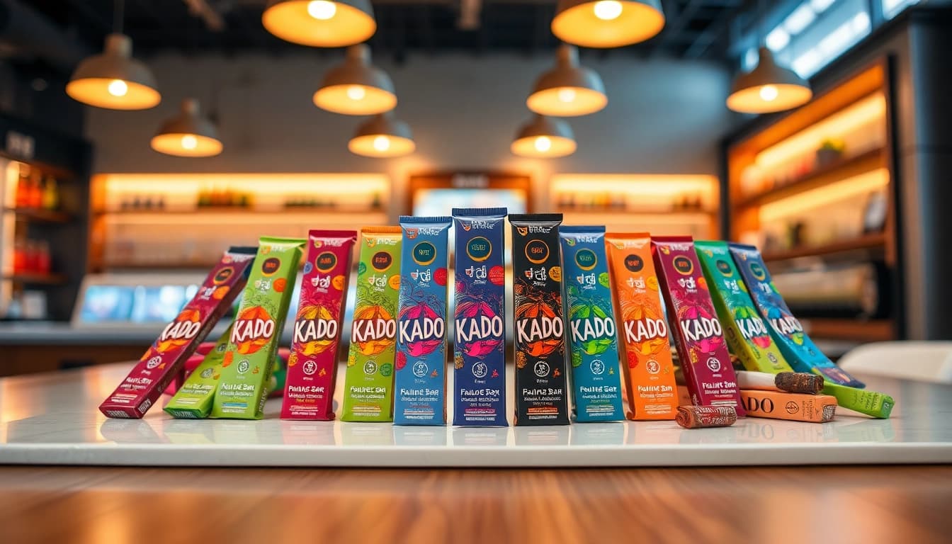 Kado Bar Flavors showcased in a vibrant, inviting display on a modern table.