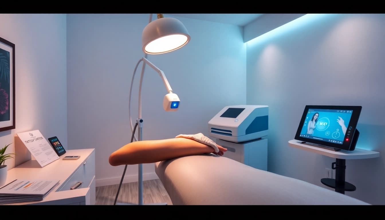 How much does laser tattoo removal cost depicted with a patient receiving treatment in a modern clinic