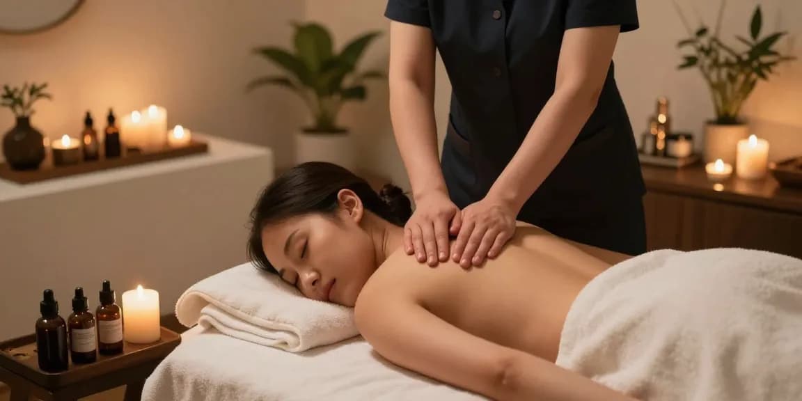 Relaxing 1인샵 massage experience in a serene spa setting with gentle lighting and soothing atmosphere.