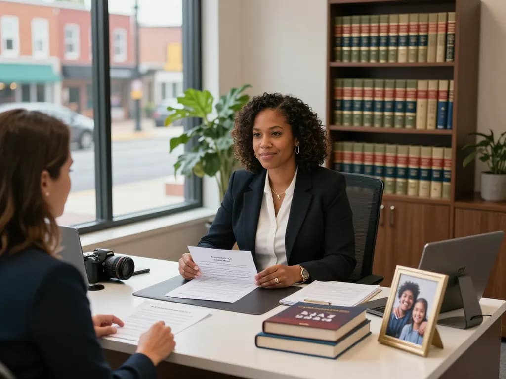 Columbia divorce lawyer Vanessa R. Dozier consulting with a client, highlighting family law expertise and supportive atmosphere.