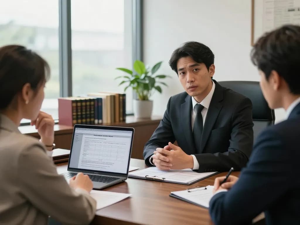 Alexandria Personal Injury Lawyer discussing case with client in modern office.