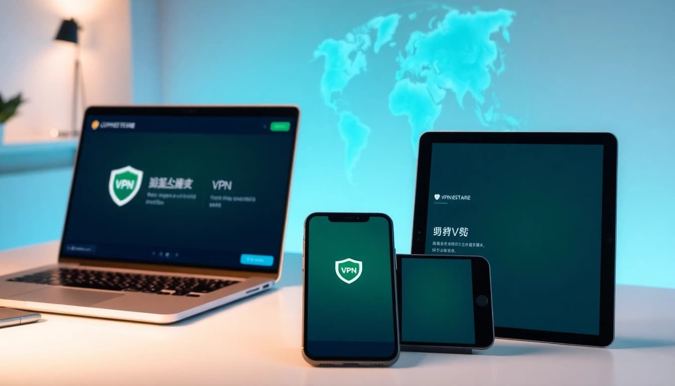 快连下载 interface displayed on various devices, illustrating user-friendly connectivity and security features.