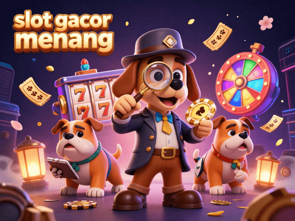 Experience the excitement of slot gacor gampang menang with a dynamic 3D illustration featuring casino elements and characters.