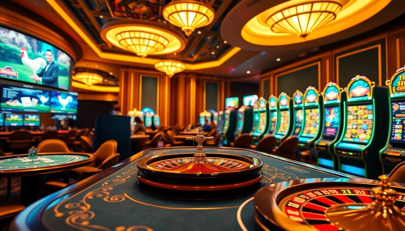 Experience the thrill of nhà cái daga with dynamic online betting scenes featuring poker tables and live cockfighting.