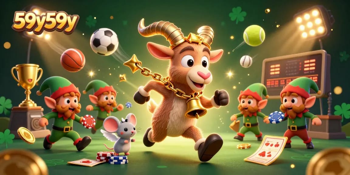 Engage in thrilling gameplay at 59y59y with Krampus, angels, and gremlins in a vibrant casino scene.