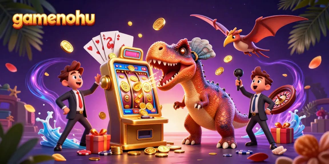 Catch gold coins with gamenohu as cartoon dinosaurs bring excitement to the slot machine!