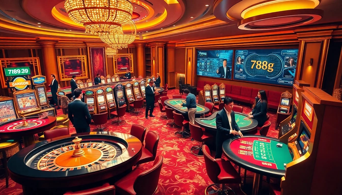Jugador disfrutando de un juego emocionante en el casino 789g, con mesas vibrantes y una dinámica de juego.