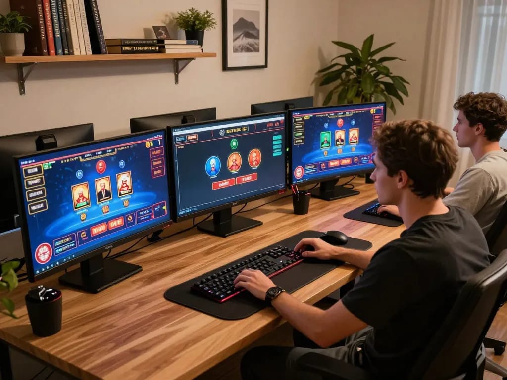 Player engaged in online gaming at home with xx88, showcasing responsible gambling activities.
