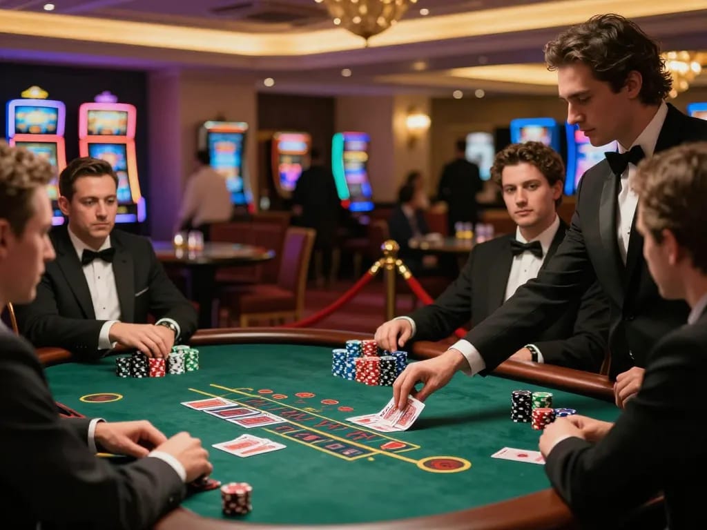 Engaged players at blackjack table enjoying the gaming experience at https://vikubet.com/ with high stakes.