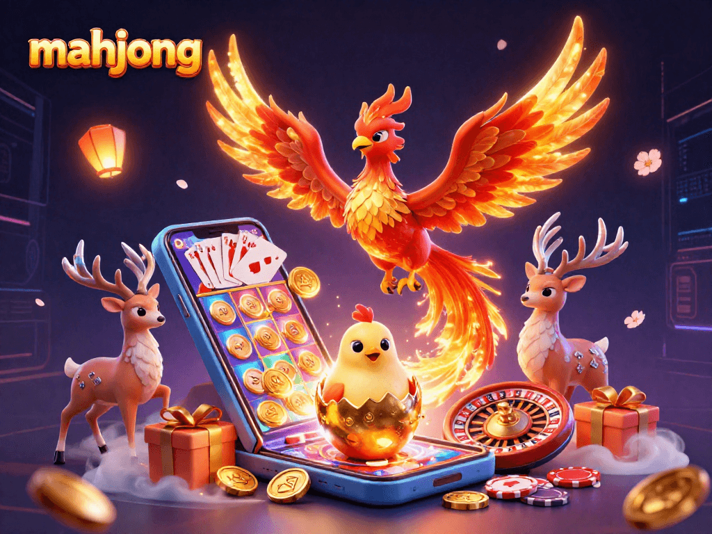 Engage in the thrilling game of mahjong with vibrant visuals showcasing phoenix and mystical elements.