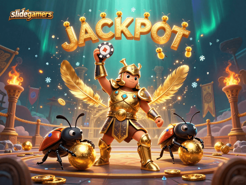 Engage with slidegamers by winning poker chips amid thrilling golden armor glory.