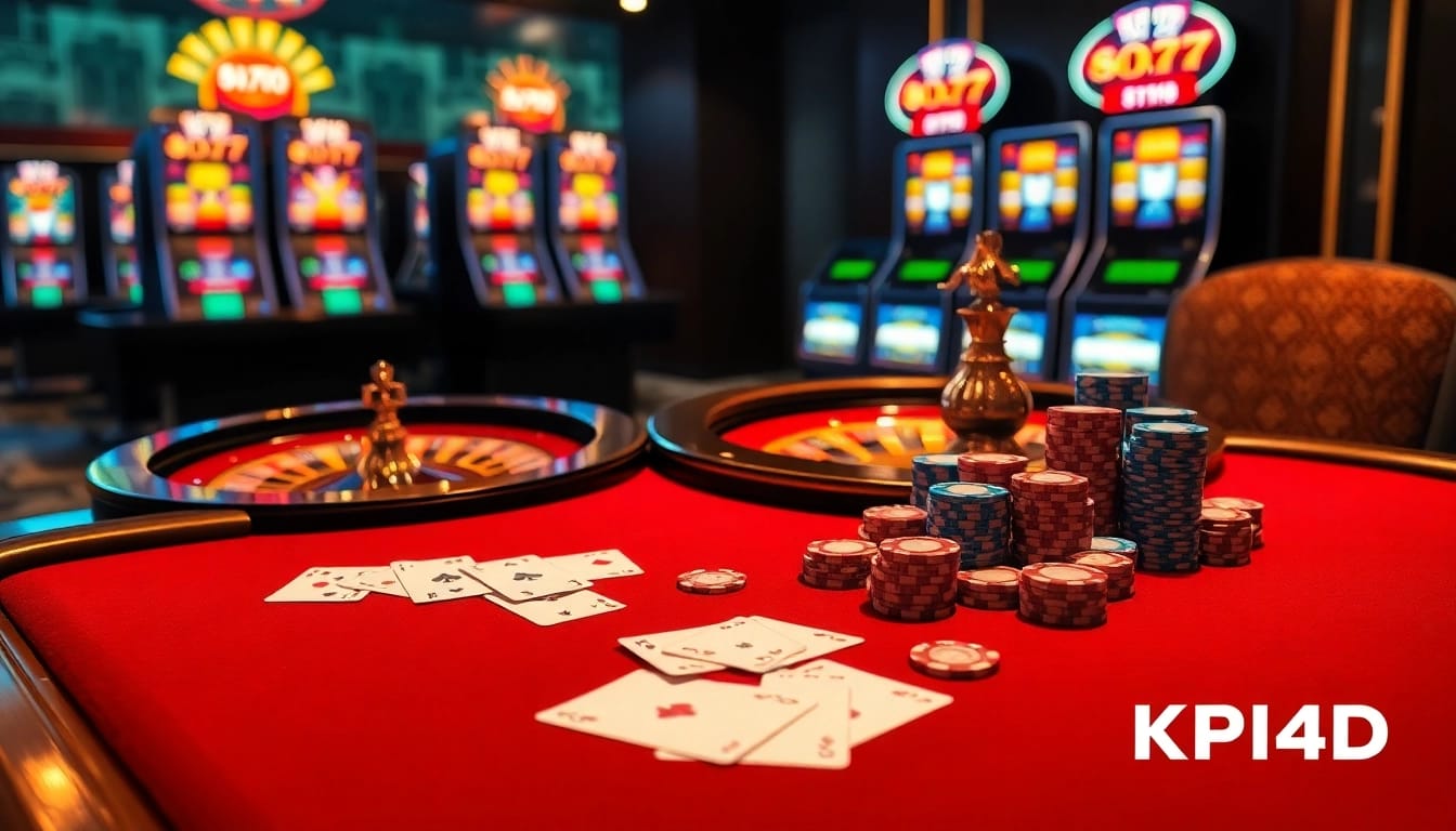 KPI4D players enjoying high-stakes poker at a luxurious casino table with vibrant chips.