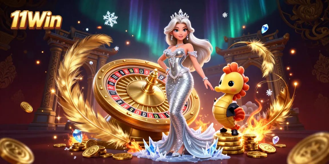 Experience thrilling gameplay at 11Win with a stunning roulette scene and energetic characters.