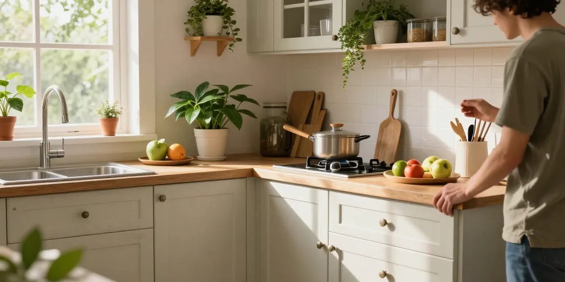 شراء مطابخ مستعملة بالرياض, vibrant kitchen with pre-owned cabinets and natural light