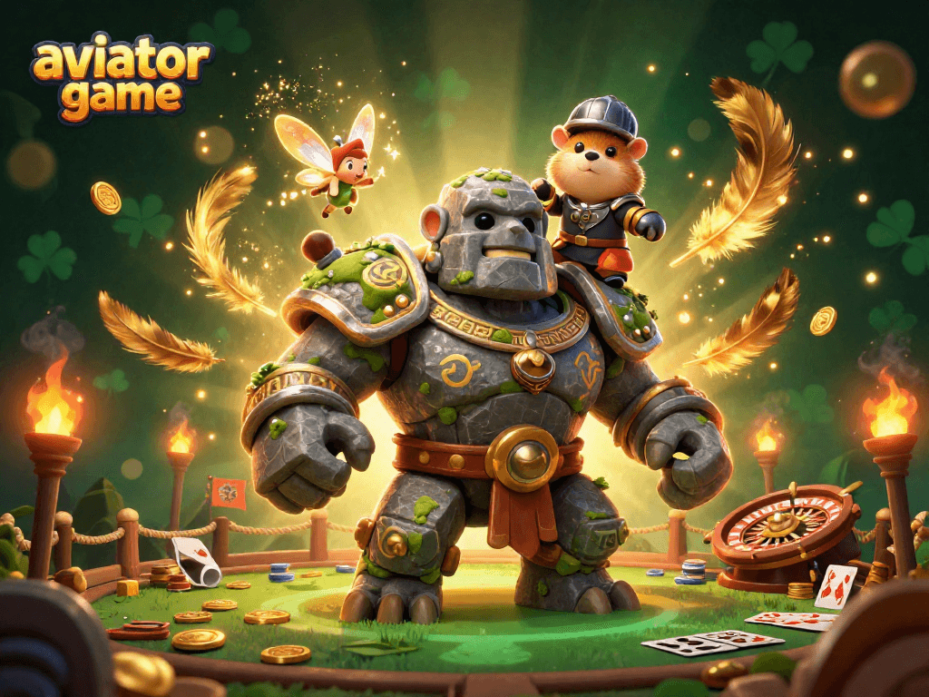 Engage in the aviator game with an illustration showcasing dynamic casino elements and lively characters.