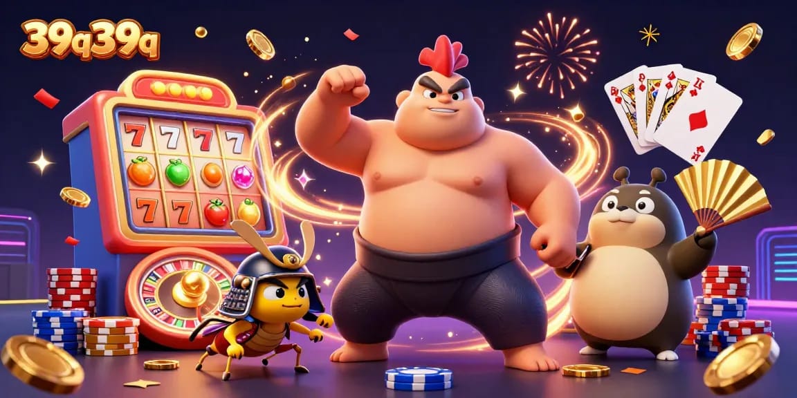 Experience thrilling gameplay with 39q39q's slot machine action featuring vibrant characters and casino elements.