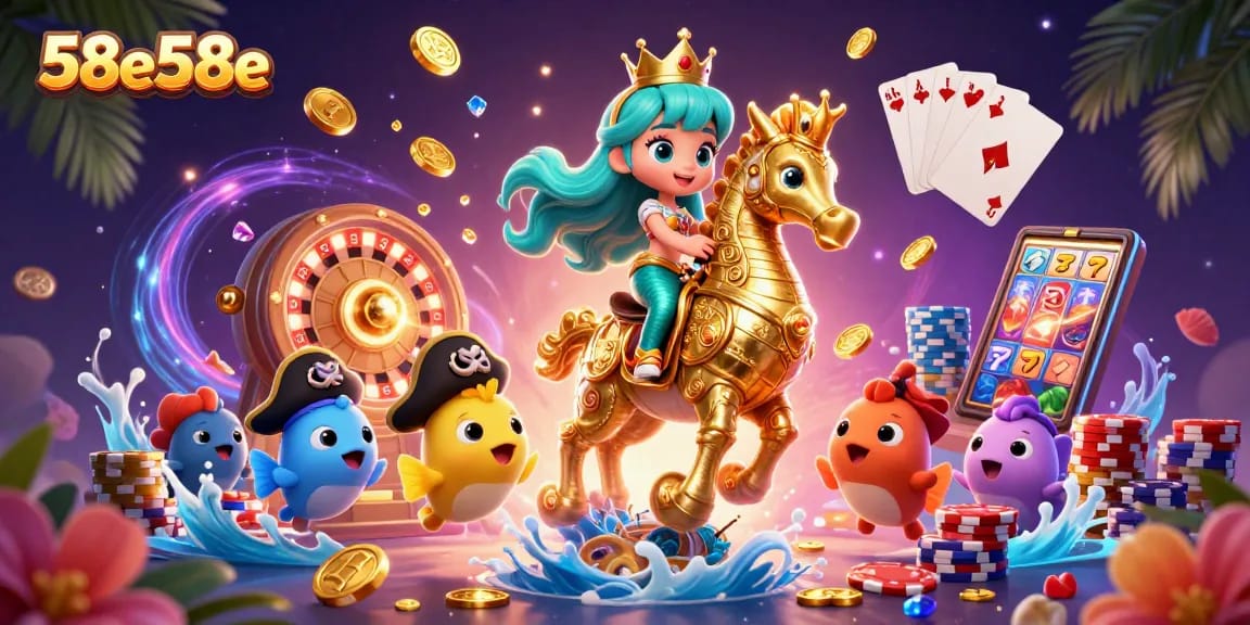 Visualize a magia de 58e58e com uma princesa sereia em uma corrida emocionante, cercada por elementos de cassino vibrantes.