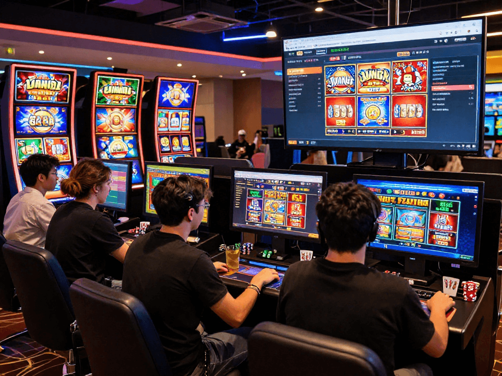 Engaged players enjoying slot gacor games at a vibrant online casino, showcasing thrilling gameplay and interactive features.