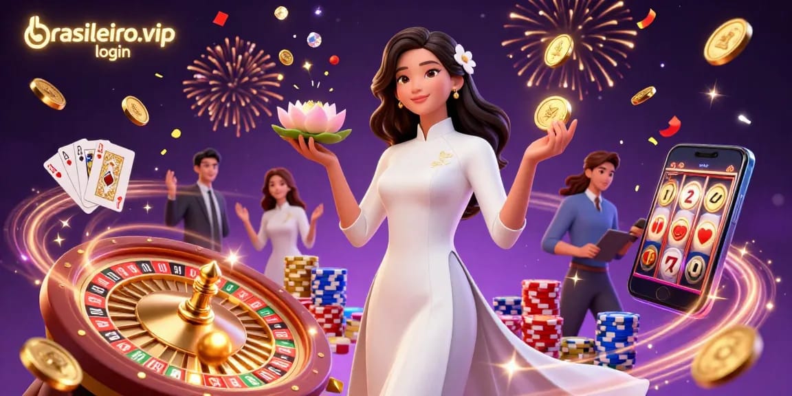 Experience thrilling gameplay with brasileiro.vip login, featuring vibrant casino elements and festive celebration.