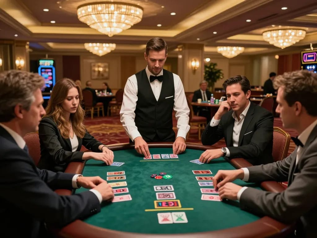 Players actively engaging in a thrilling blackjack game at a casino setting, focusing on betting strategies surrounding tr88.