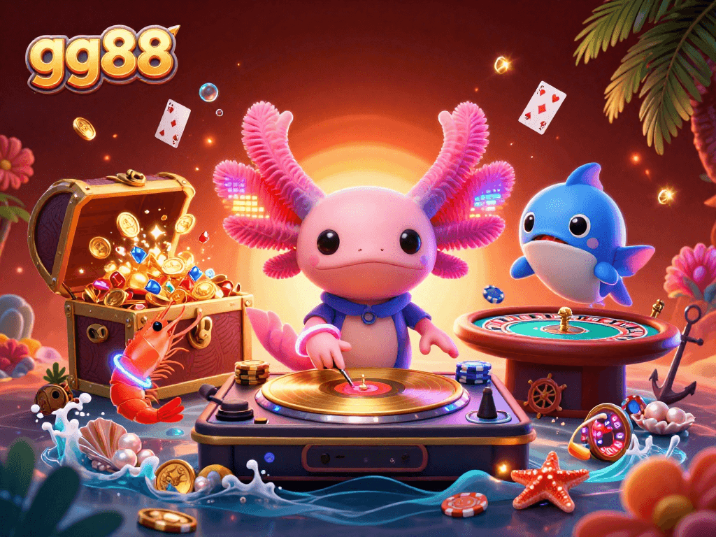 Experience gg88's dynamic underwater casino scene with colorful characters and thrilling games.