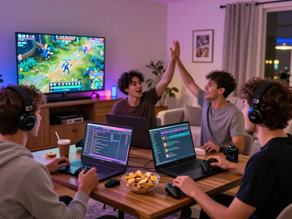 Gamers engaging in the ligasedayu community tournament with vibrant LED lighting.