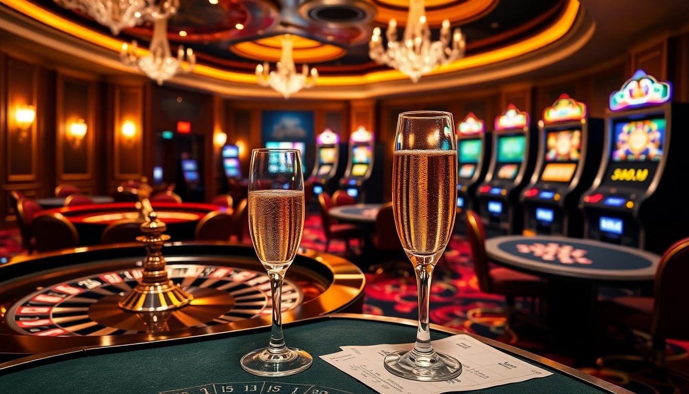 Ambiance de jeu excitante mettant en avant le casino en ligne argent réel avec roulette, jetons, et interfaces de jeux en ligne.