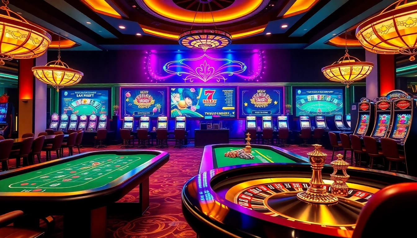 Vivez l'excitation du casino en ligne argent réel avec des tables de jeux vibrantes, des cartes et des éléments luxueux.