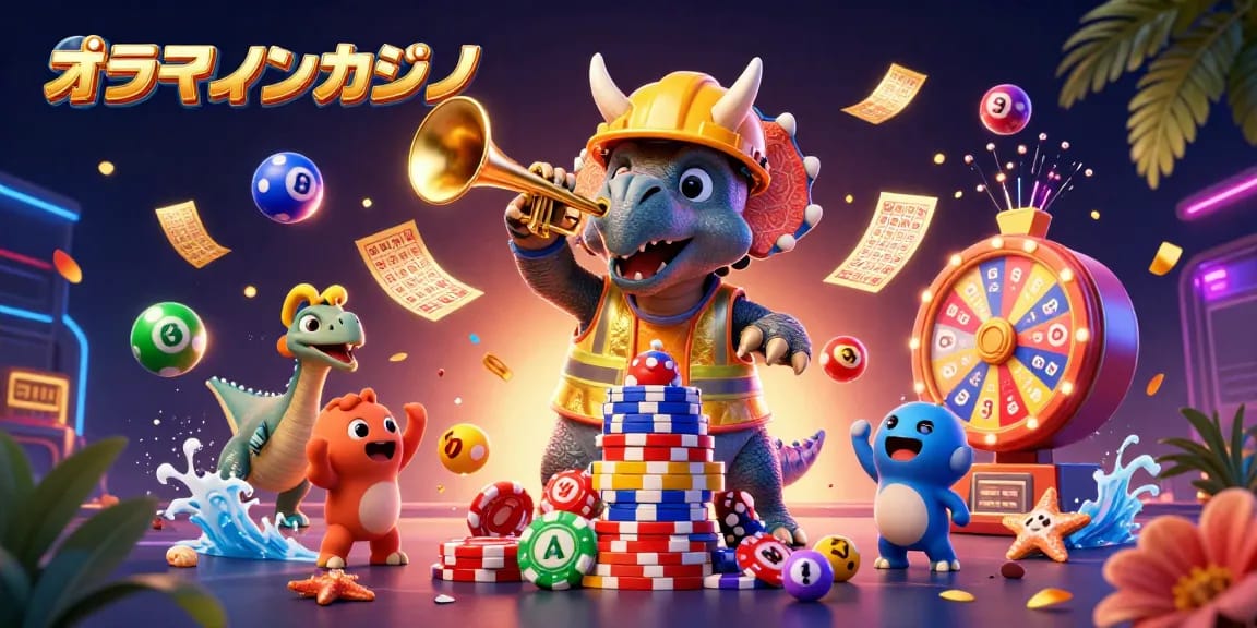 オンラインカジノで楽しく遊ぶトリケラトプスやパラサウロロフスのイラスト