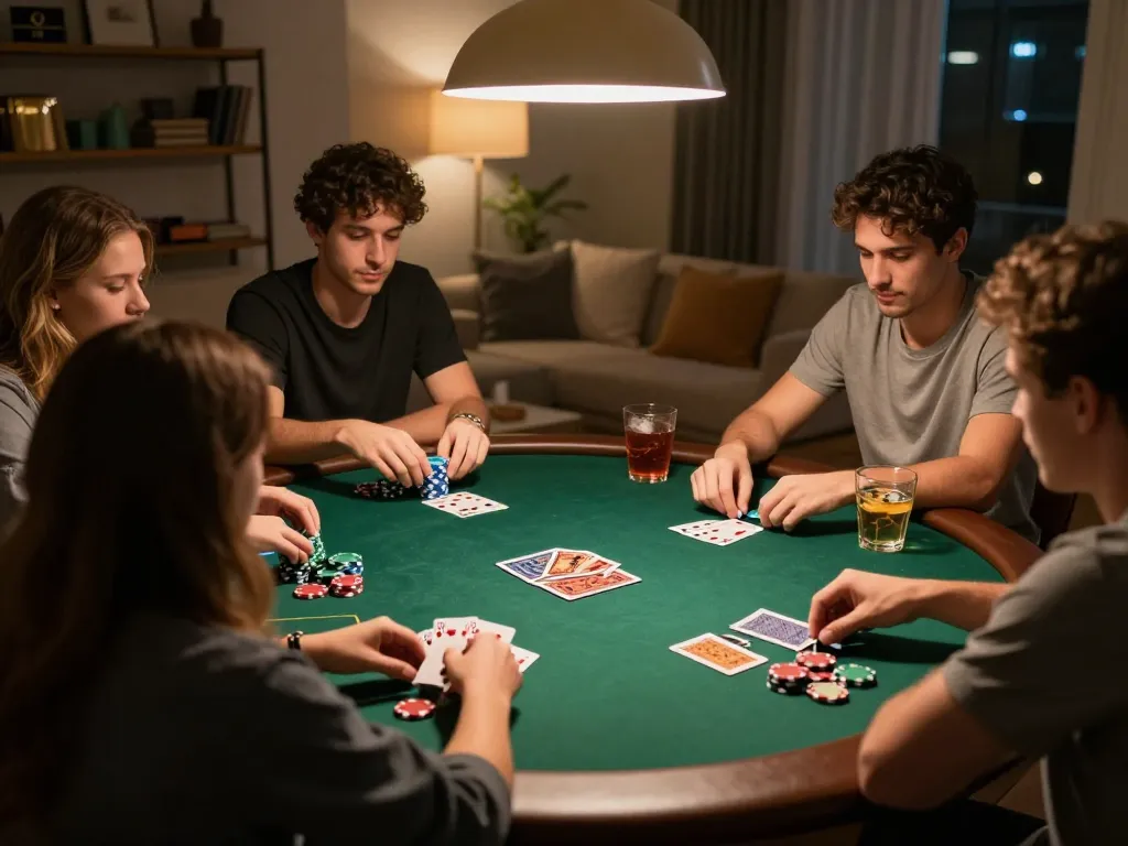 Players enjoying poker game at home while using the nk88 link for strategy insights