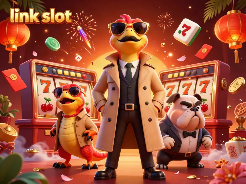 Experience the excitement of winning jackpots with link slot in a vibrant casino scene featuring playful raptors.