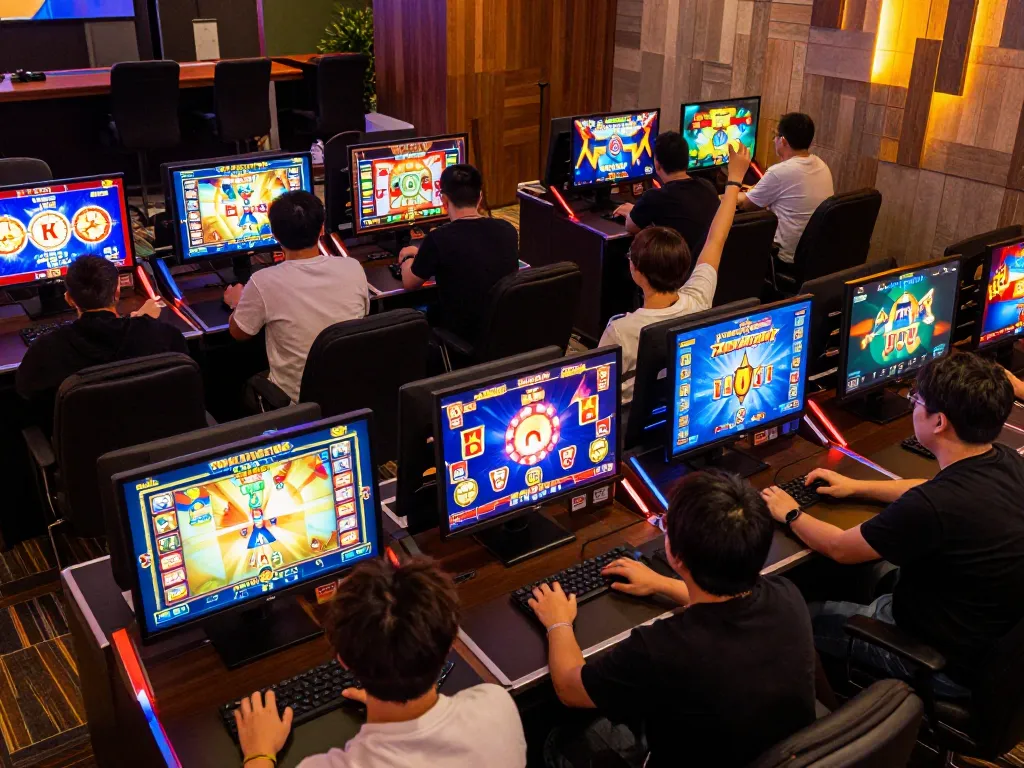Pemain yang berpartisipasi dengan slot TOKYO88 secara online, merayakan kemenangan dengan tampilan permainan yang vibrant dan interaksi.