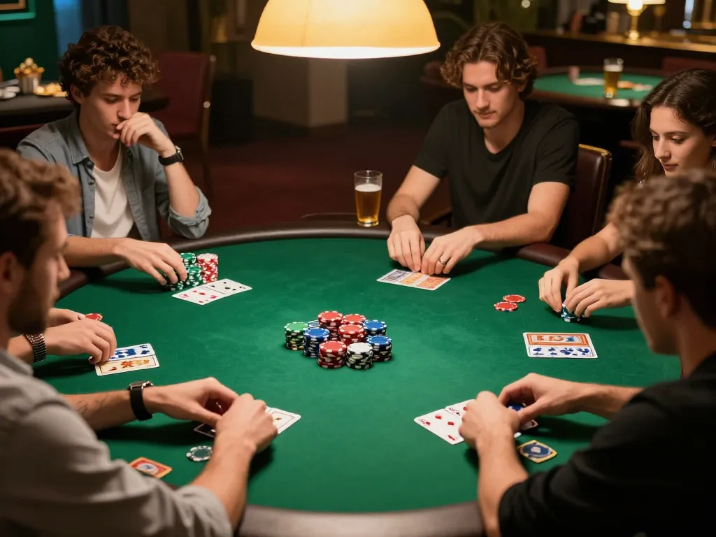 Engaged players enjoying strategic poker game at 789 private venue with competitive atmosphere.