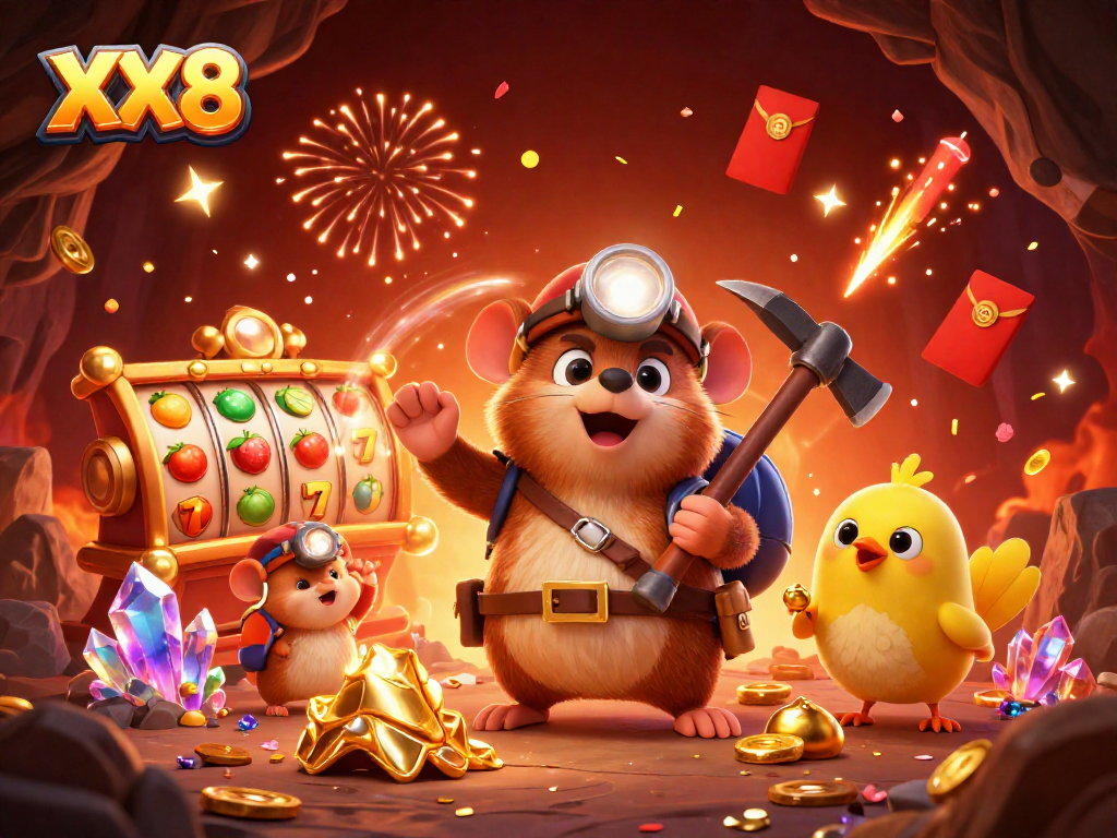 Experience the excitement of slot gaming at XX8 with this animated treasure hunt scene.
