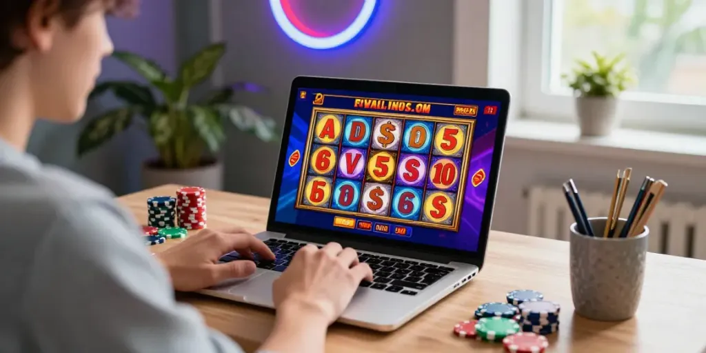 Engaging slot gaming experience on a laptop with vibrant graphics and thrilling ambiance.