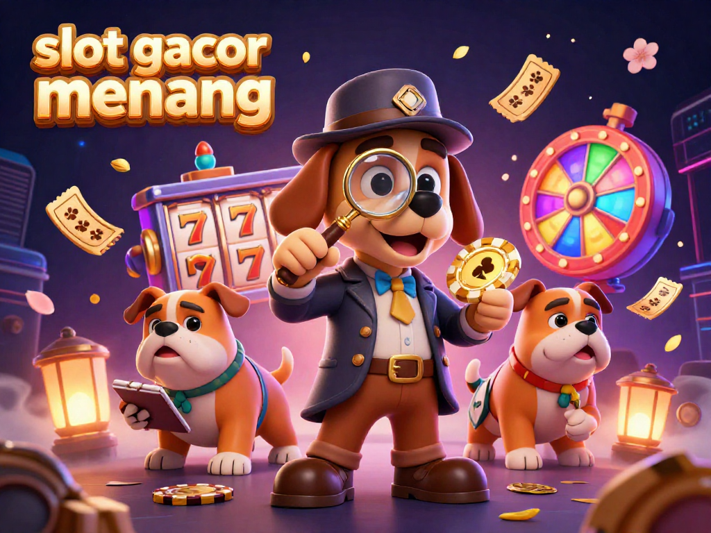 Experience the excitement of slot gacor gampang menang with a dynamic 3D illustration featuring casino elements and characters.