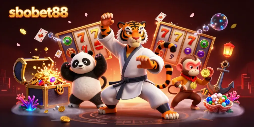 Engage with sbobet88 by spinning slots in a vibrant 3D casino scene filled with action and rewards.
