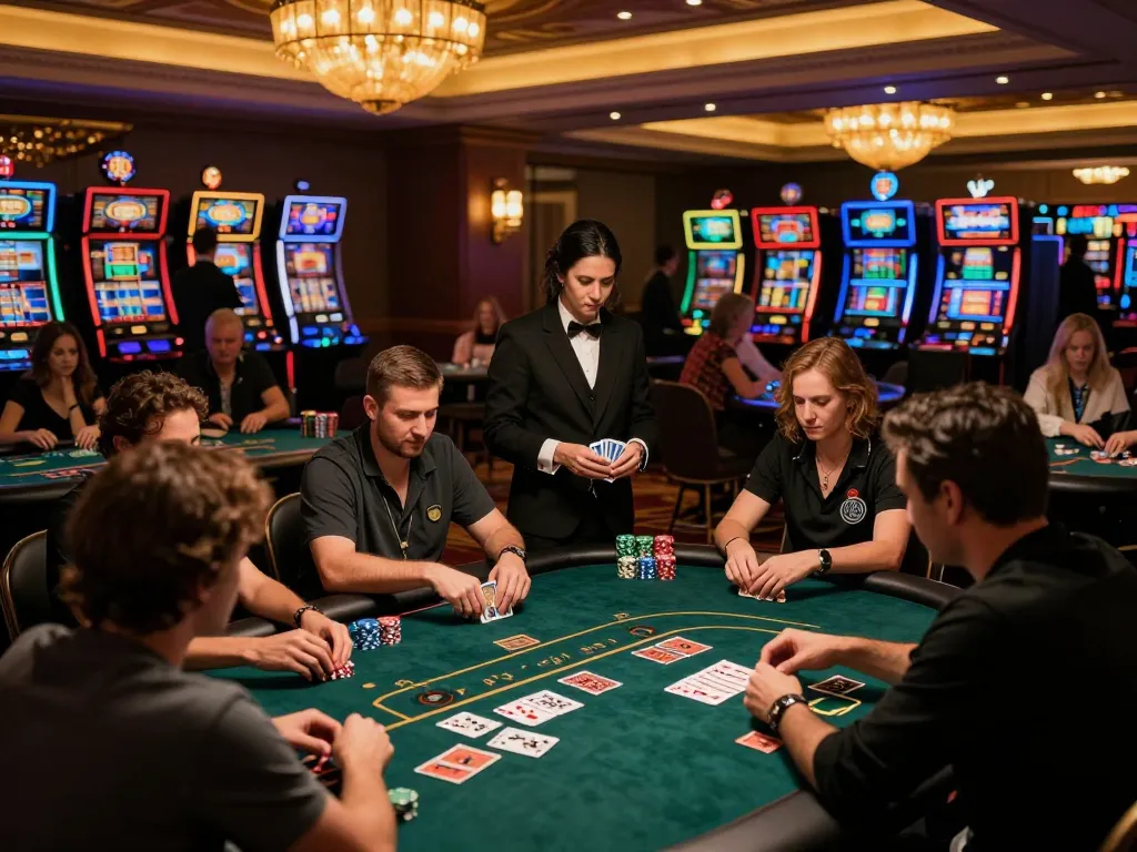 Players focused on their poker bets in the vibrant 98win casino atmosphere.