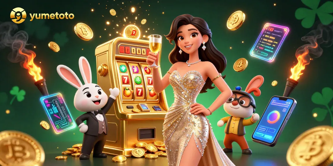 Engage with yumetoto by immersing in vibrant slot gaming scenes featuring a 3D croupier and jackpot excitement.