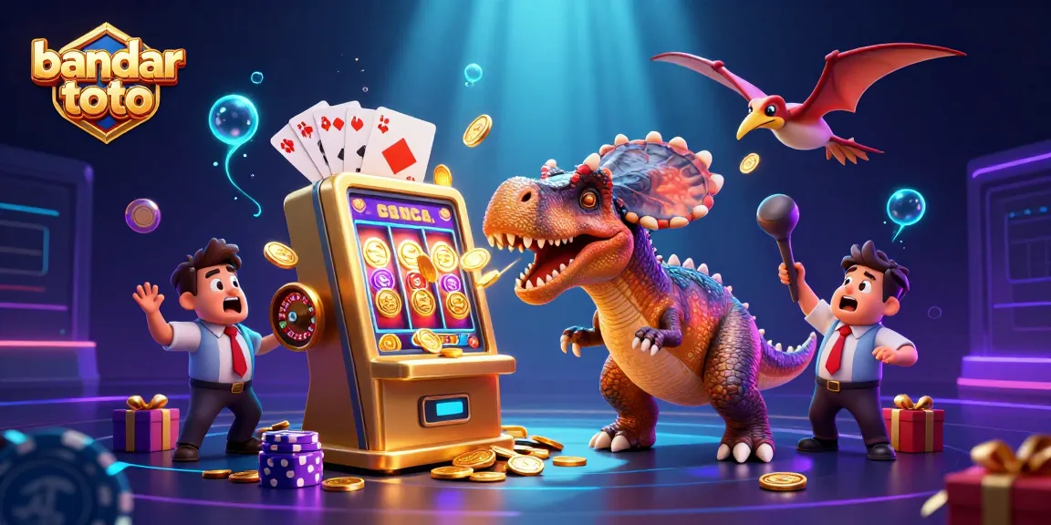 Witness excitement with bandar toto as a dinosaur hits a slot machine for golden wins!