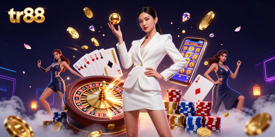 Spin the roulette at tr88 with a stunning casino scene featuring an elegant Asian woman in action.
